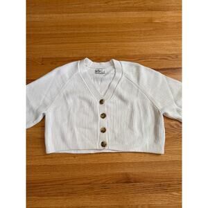Hollister White V-Neck Ribbed Knit Cropped Cardigan Sweater Women's Size Small S